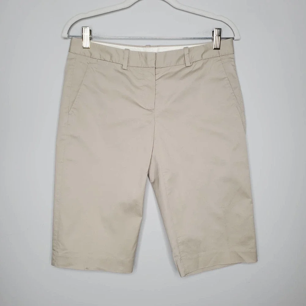 THEORY Cream Stone Tan Palmer Westside Bermuda Shorts Sz 4 - Picture 2 of 7
